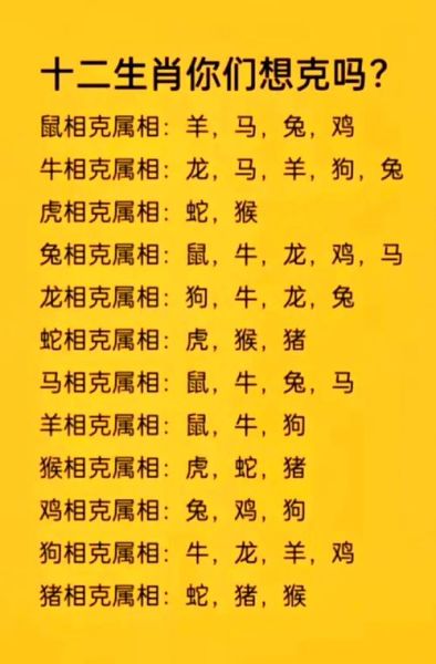 生肖属相列表相克（十二生肖相克关系全览避坑指南）