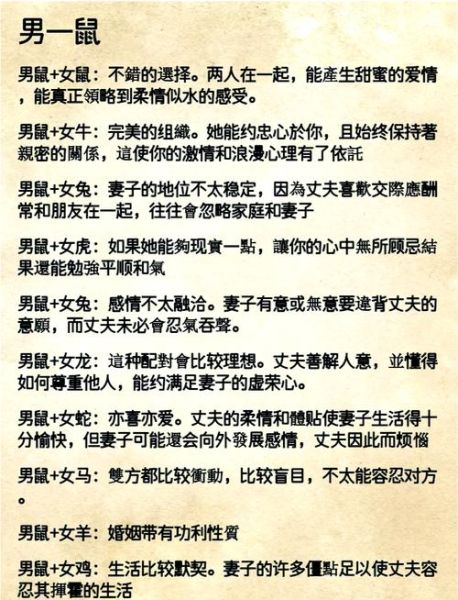 生肖鼠属相婚姻配对（属鼠婚姻配对最佳属相解析）