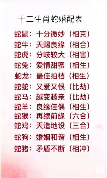 生肖蛇最佳爱情属相男女(生肖蛇最佳配对属相女)