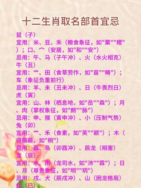 生肖属相取名宜忌（生肖属相取名宜忌速查表(新手入门)）